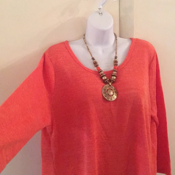 🎉PRICE DROP Orange/Sheer White High/Lo Sweater 🛍 - Picture 2 of 5